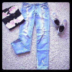 Distressed sequin skinny jeans 💎